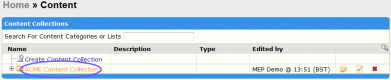 Screenshot showing the Content home page with a Collection highlighted