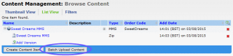 Screenshot showing the Batch Upload Content button highlighted