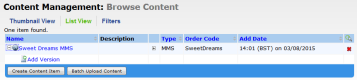 Screenshot of the Browse Content page